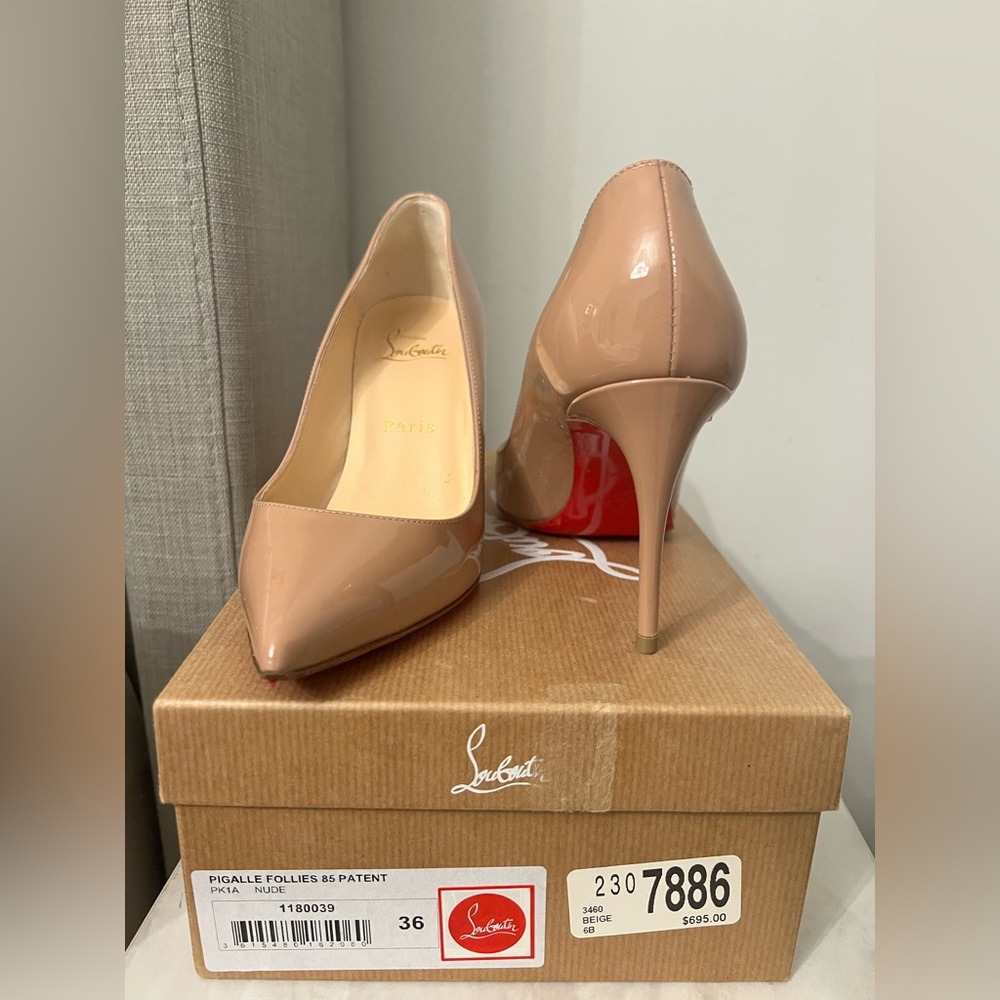 Christian Louboutin Pigalle Follies 85 Patent Nude 36